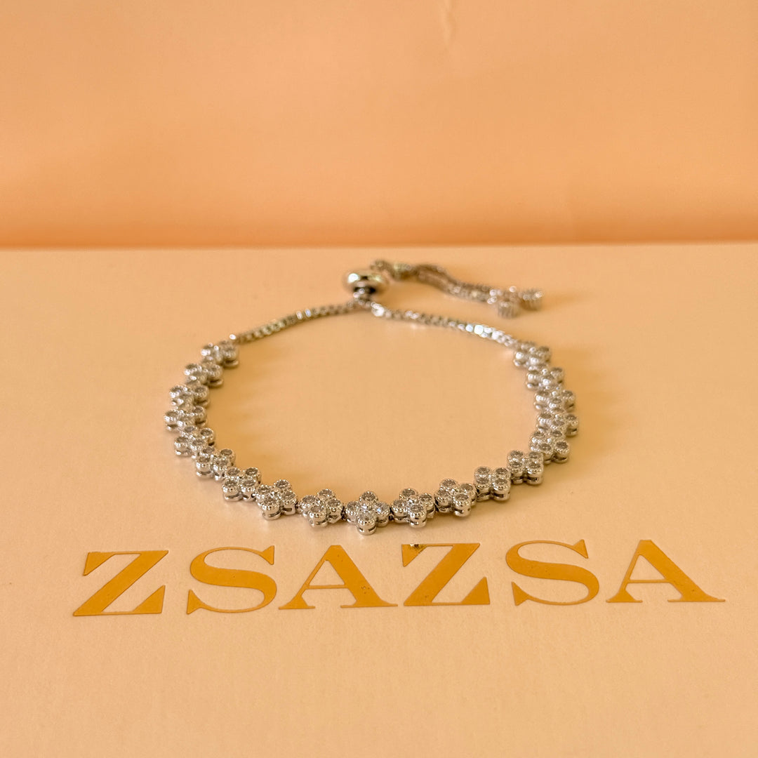 Small flowers zircone silver adjustable bracelet