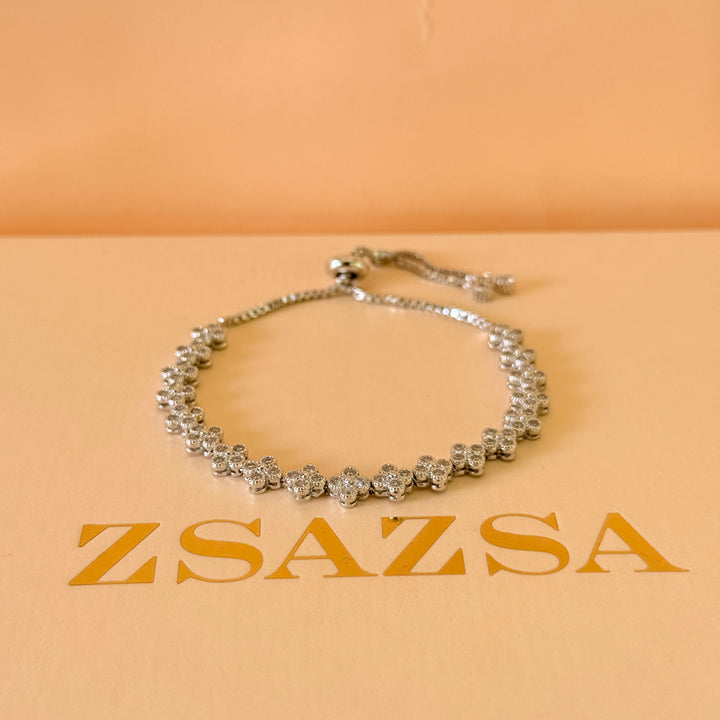 Small flowers zircone silver adjustable bracelet