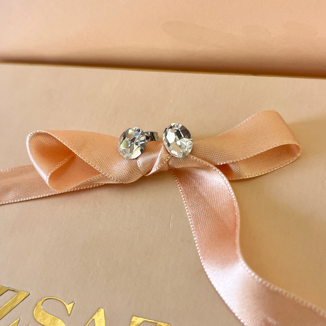 Swarovski crystals oval white gold plated studs