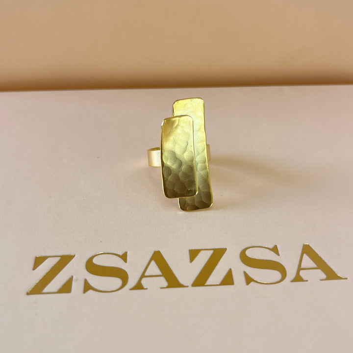 Rectangles gold handmade pendant & ring