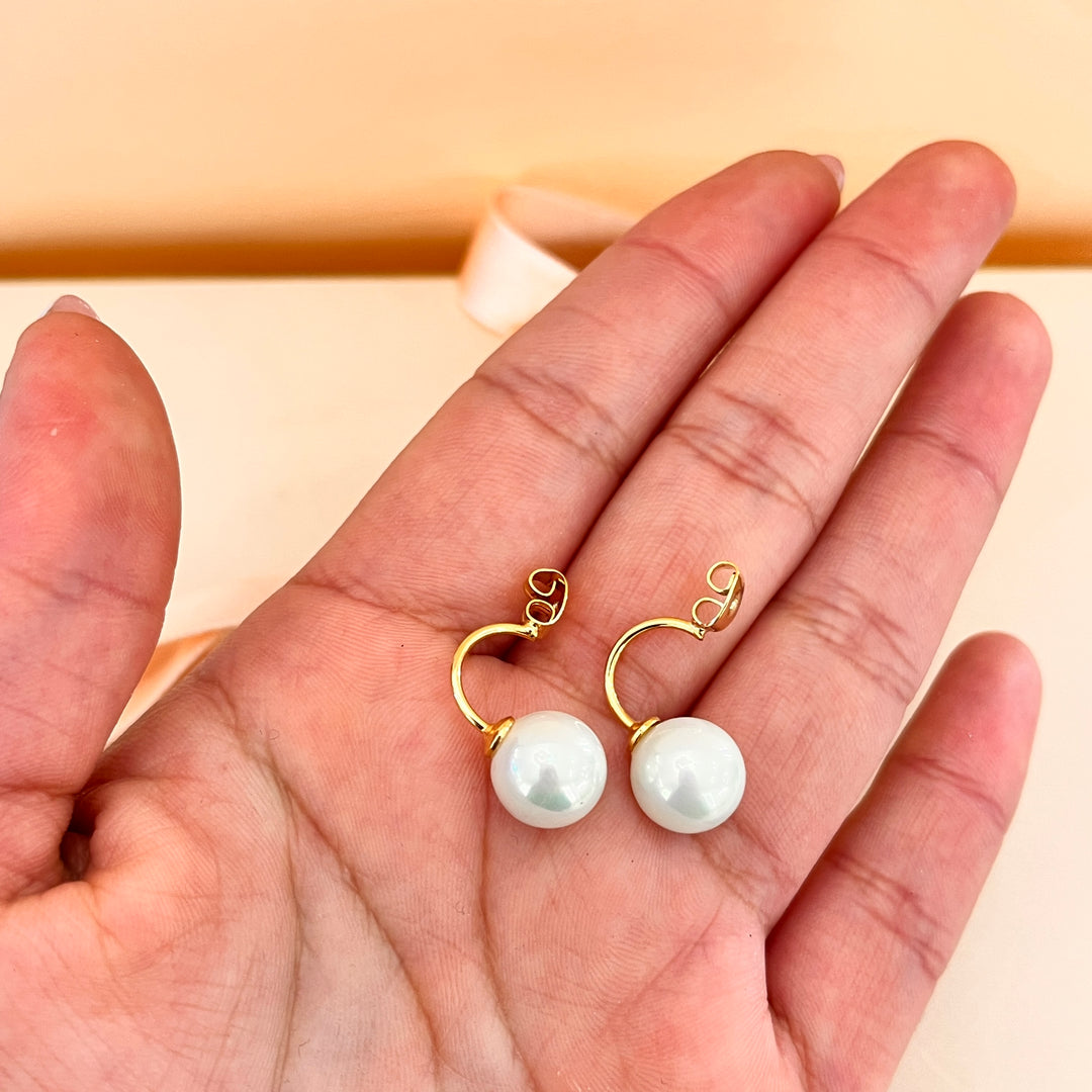 Zircone and white Pearls front-Back gold plated earrings