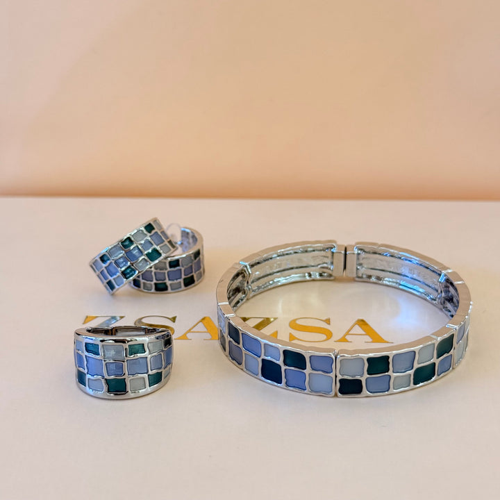 Blue, green & grey silver Enamel Set