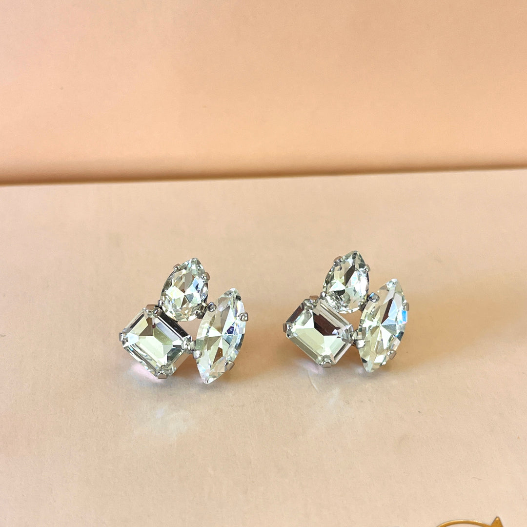 Swarovski crystals mixed of shapes white gold plated studs