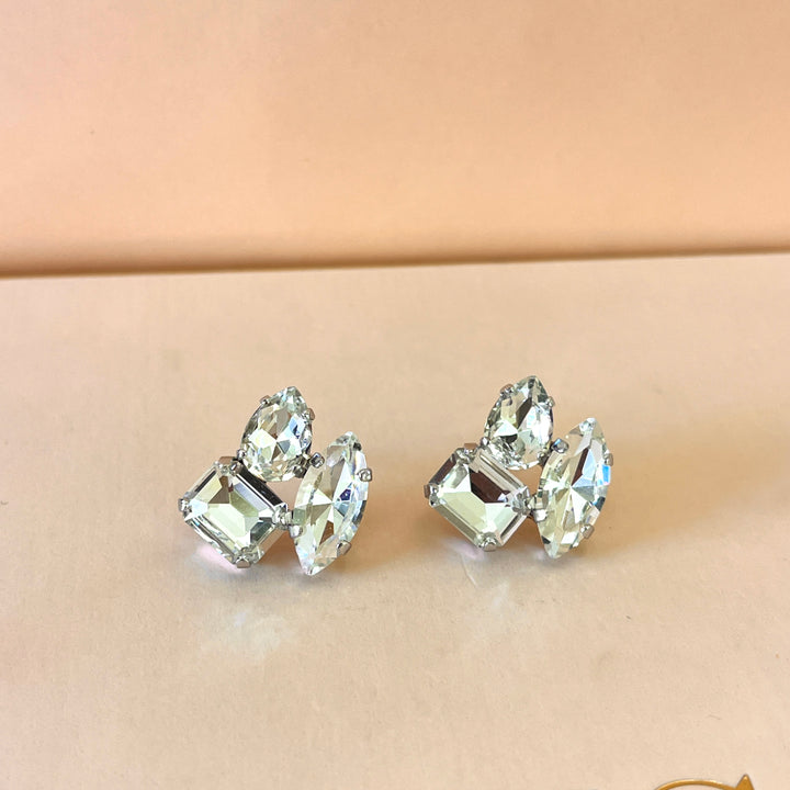 Swarovski crystals mixed of shapes white gold plated studs