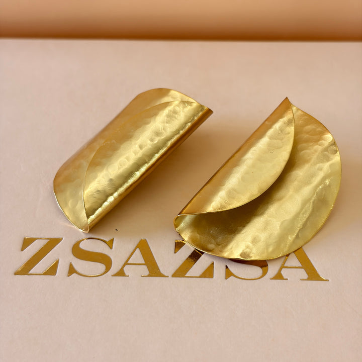 Handmade Semi Fold Gold Earrings | Gold Plated | ZsaZsa