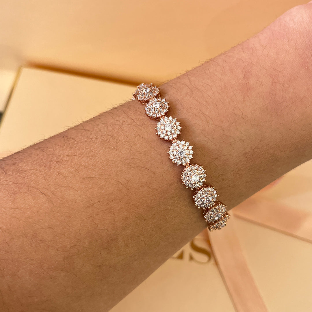 zircone rose gold plated flower bracelet