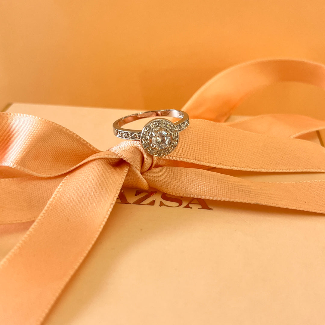 Zircone round white gold plated ring