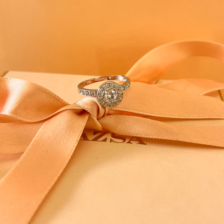 Zircone round white gold plated ring