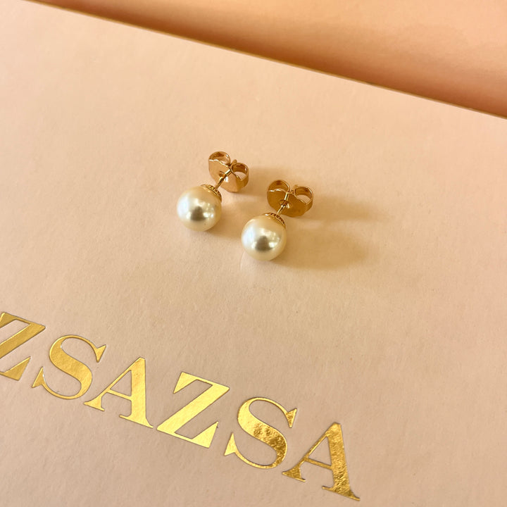 Cream Mallorca pearls gold plated studs