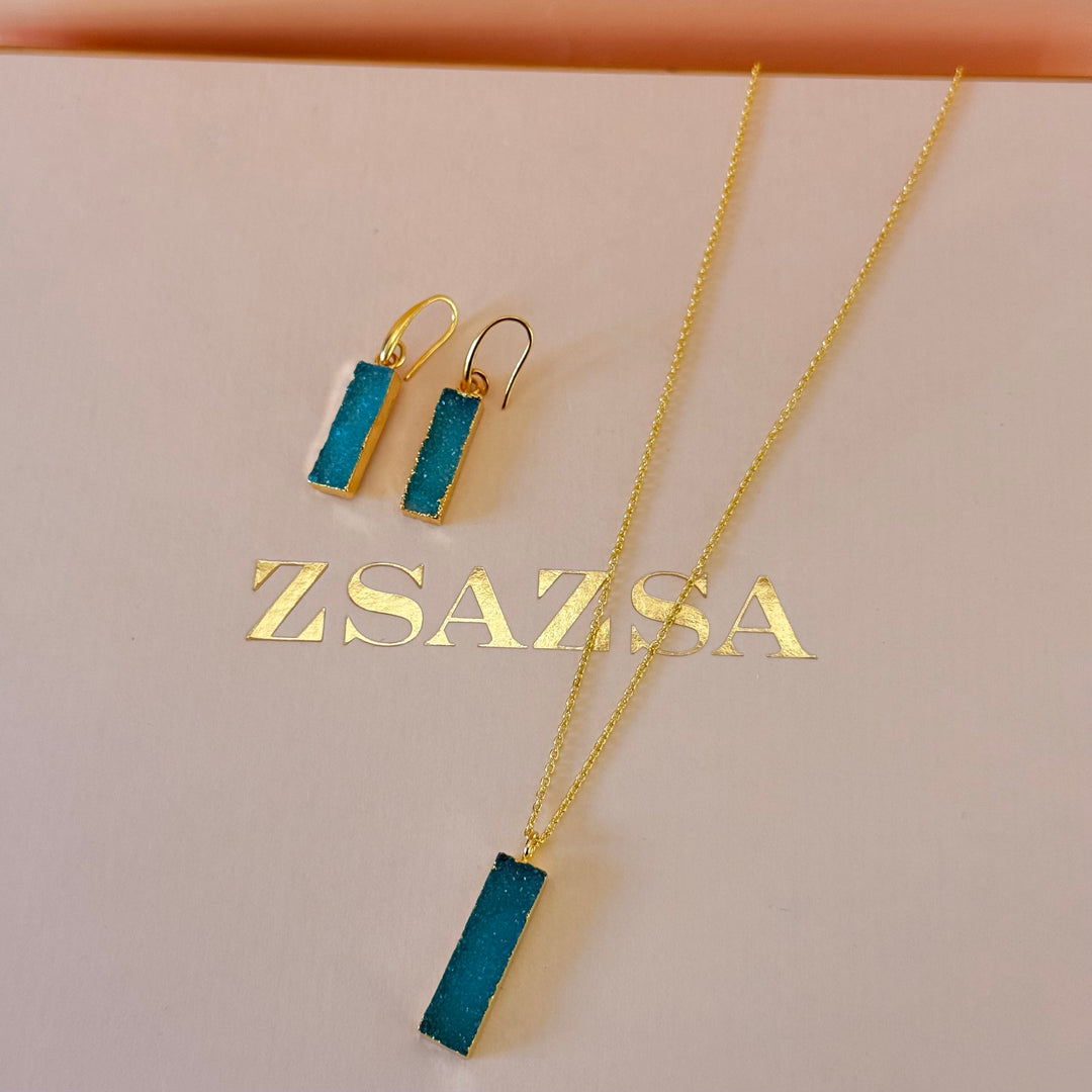 Green Agathe gold plated pendant set