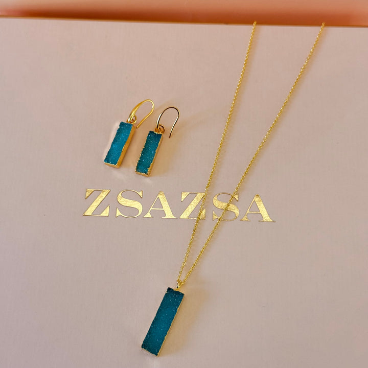 Green Agathe gold plated pendant set