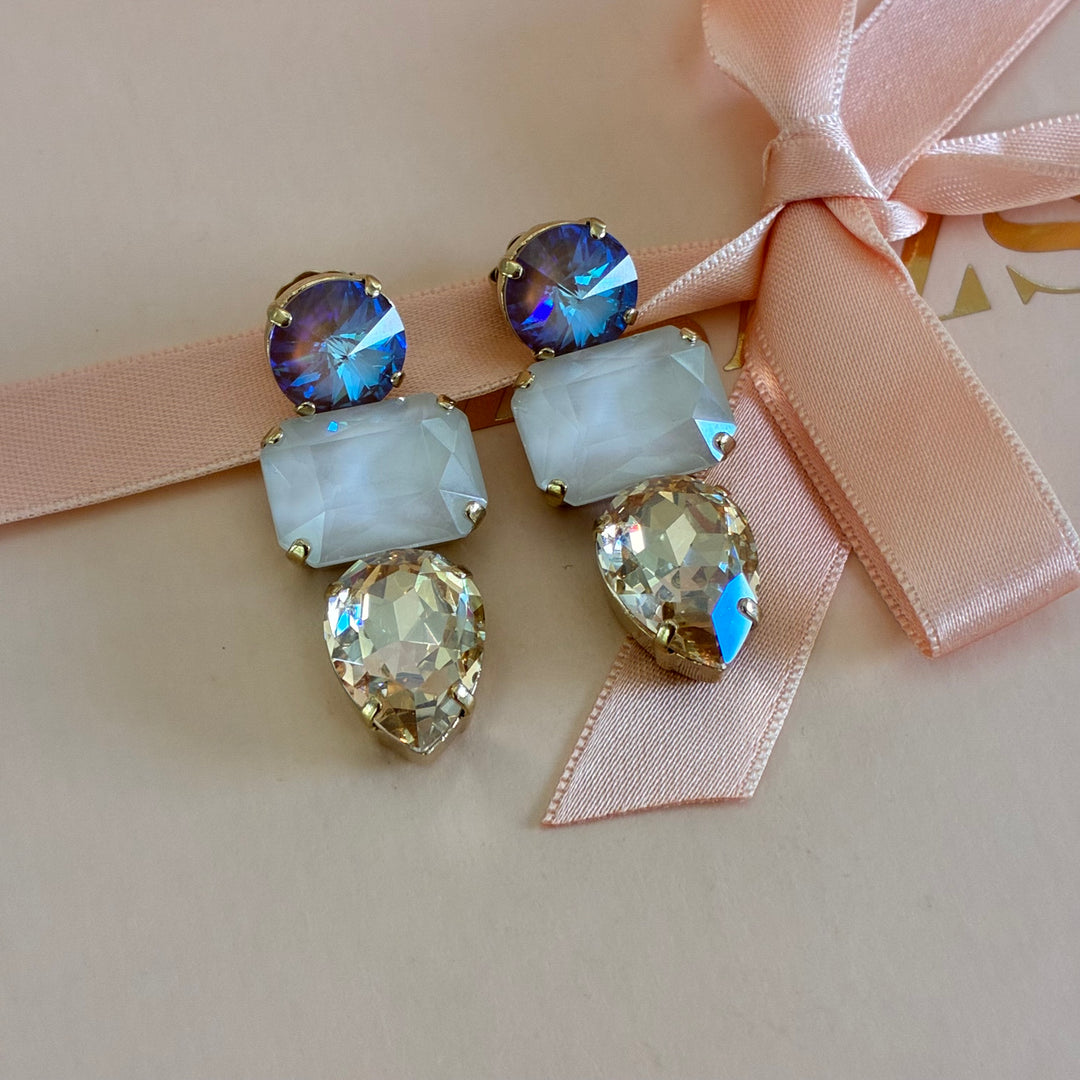 Champagne and purple Swarovski crystals earrings