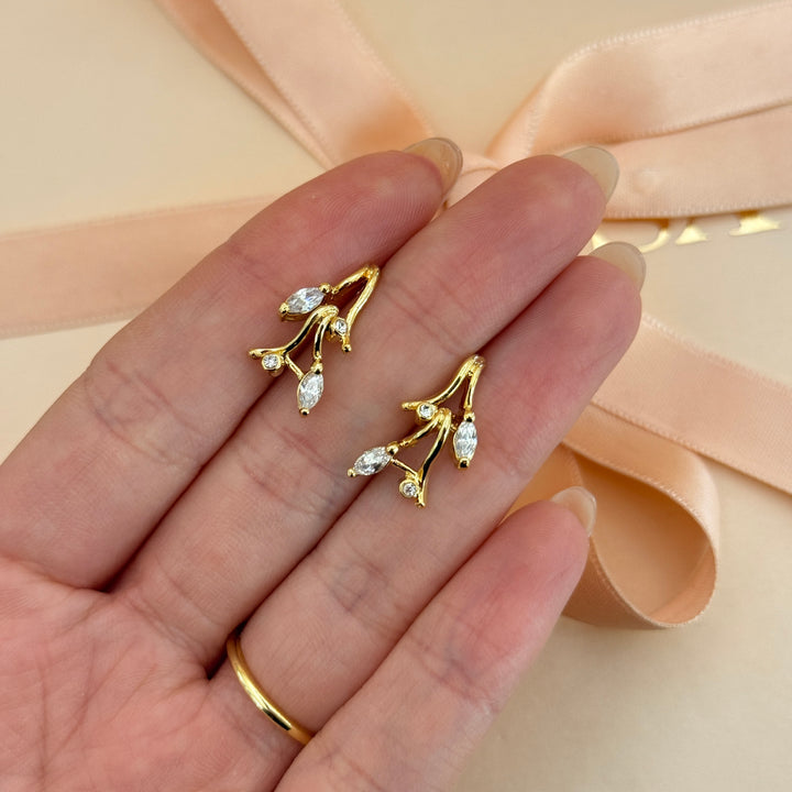Leaves zircone gold plated earrings and bracelet