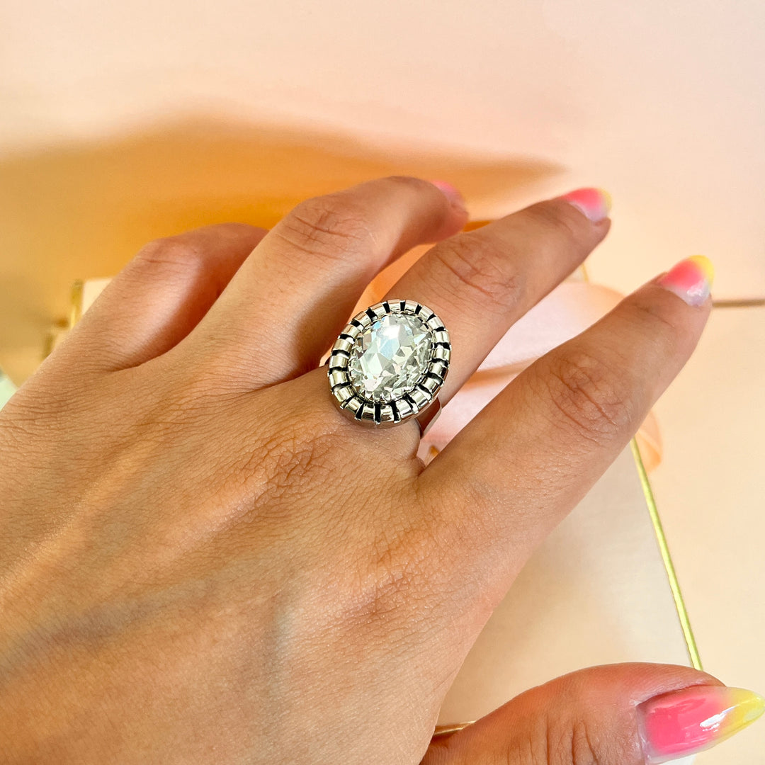 Swarovski crystals oval white gold plated ring