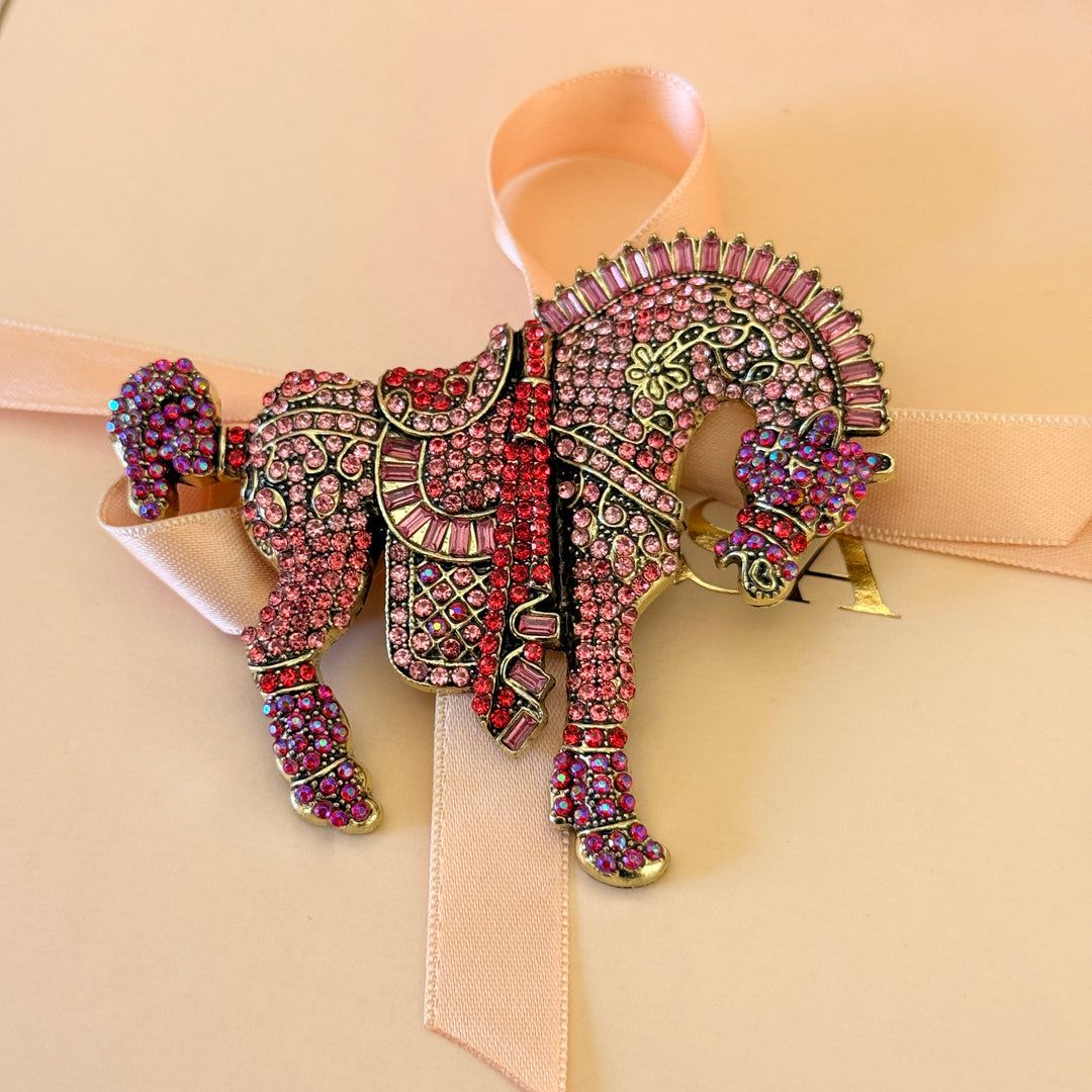 Pink horse vintage brooch