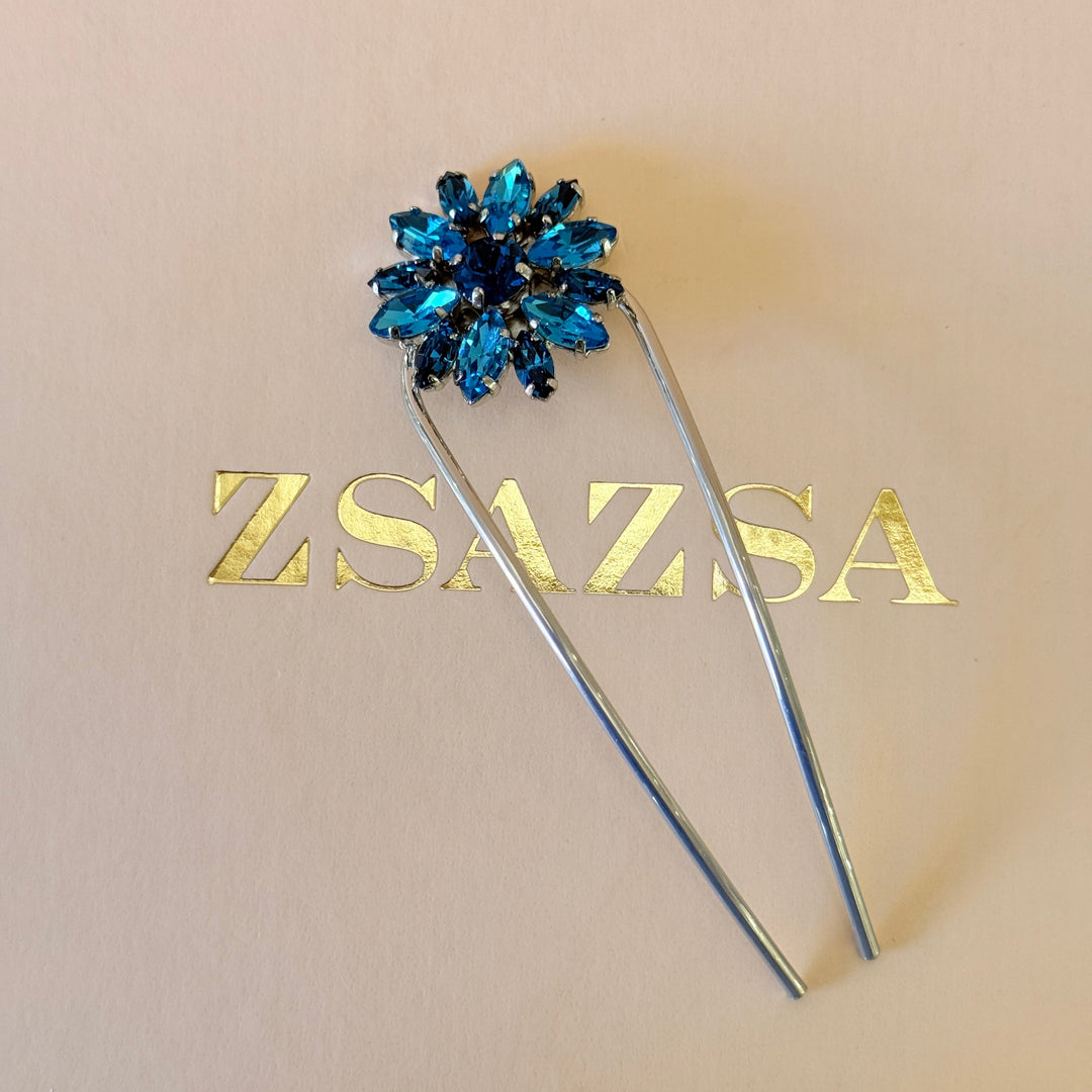 Preciosa crystals verdemar flower silver hair pin