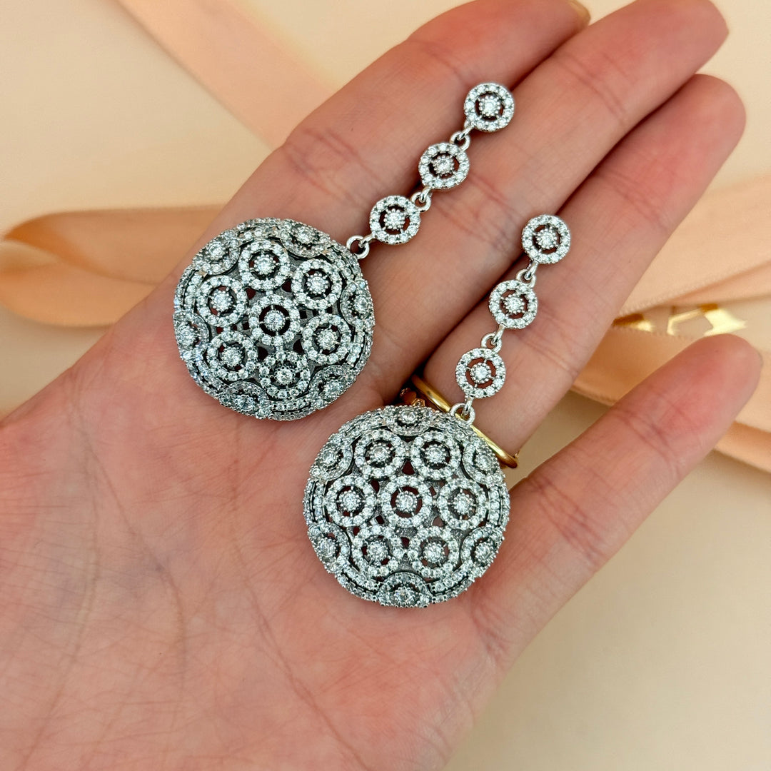Round zircone silver long earrings