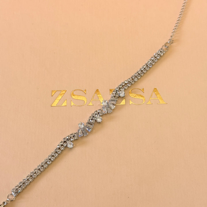 Baguette and round zircone silver bracelet