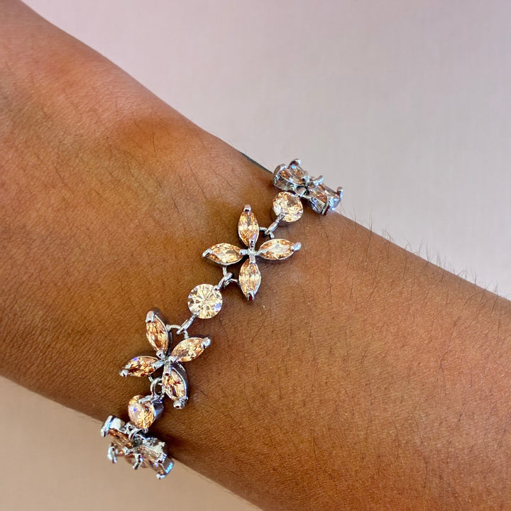 Flower peach zircone silver bracelet