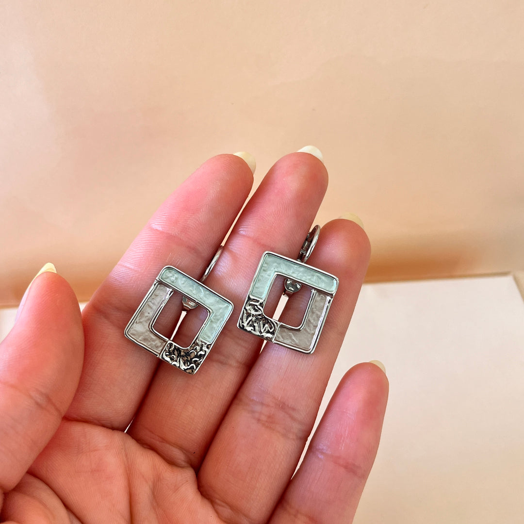 Enamel mint, gold and bronze square white gold plated set