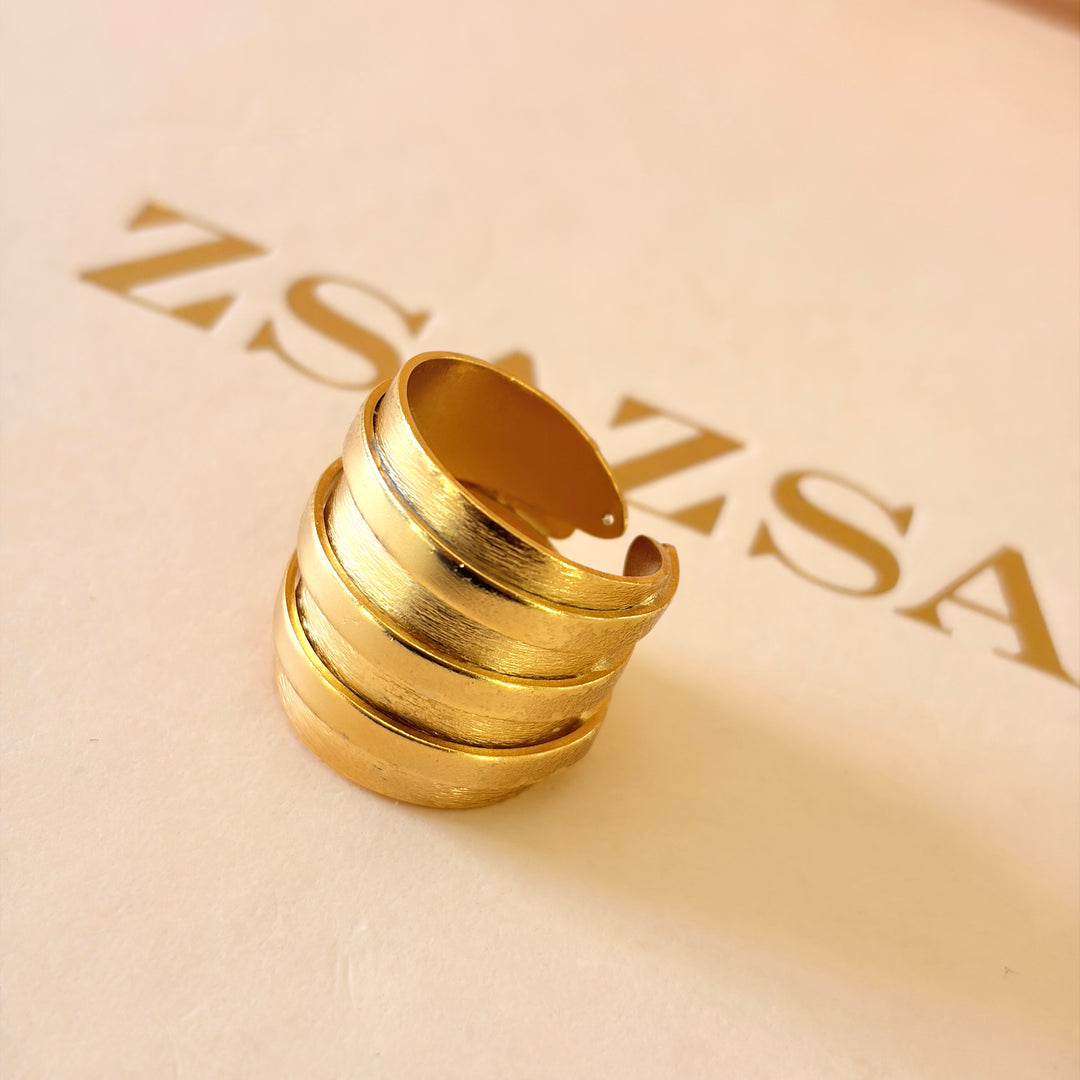 Handmade Striped Band Gold Ring | Gold Plated | ZsaZsa