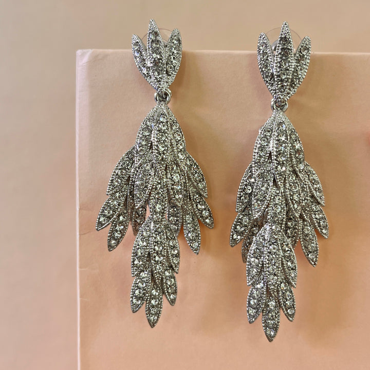 Swarovski crystals leafs white gold plated earrings