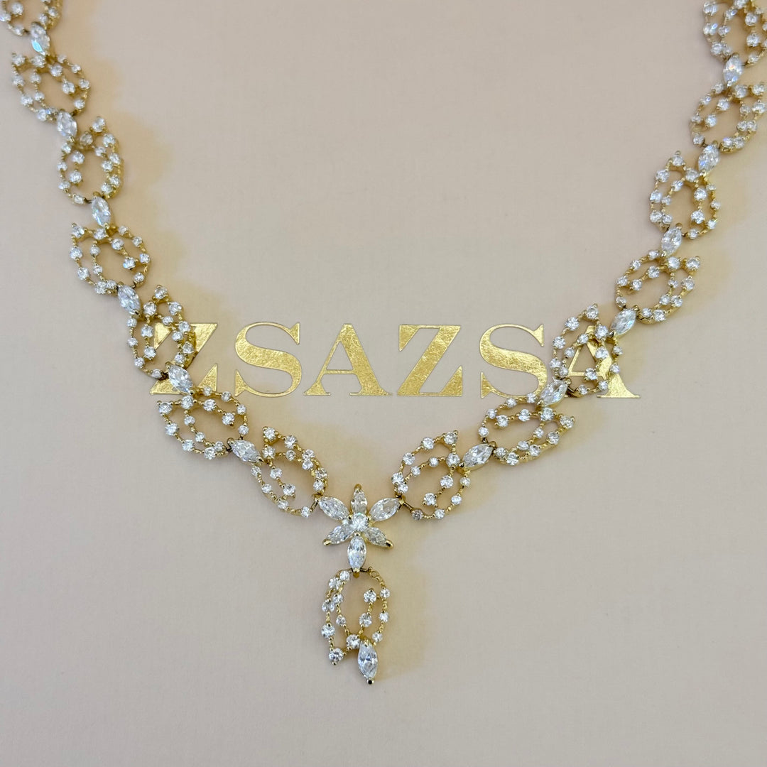 Marquise and rosette zircone gold plated set