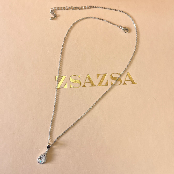 Teardrop zircone white gold plated set