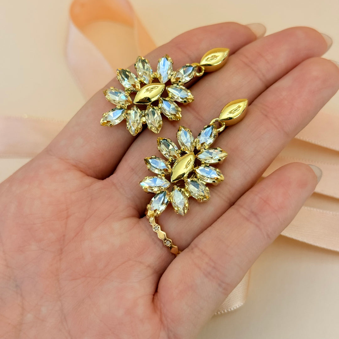 Marquise champagne Swarovski crystals gold plated earrings