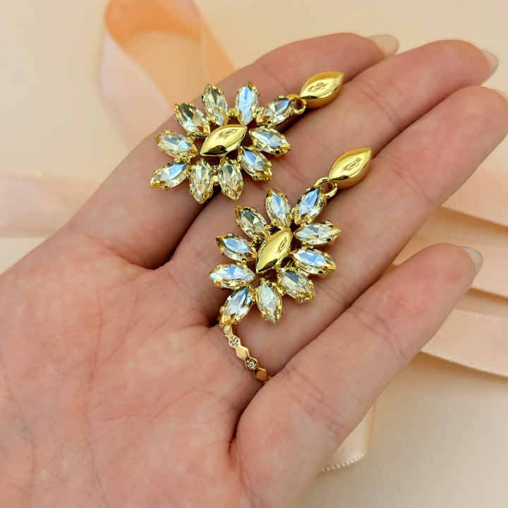 Marquise champagne Swarovski crystals gold plated earrings