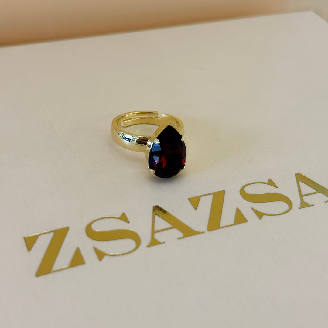 Marquise and teardrop dark red Swarovski crystals gold plated set