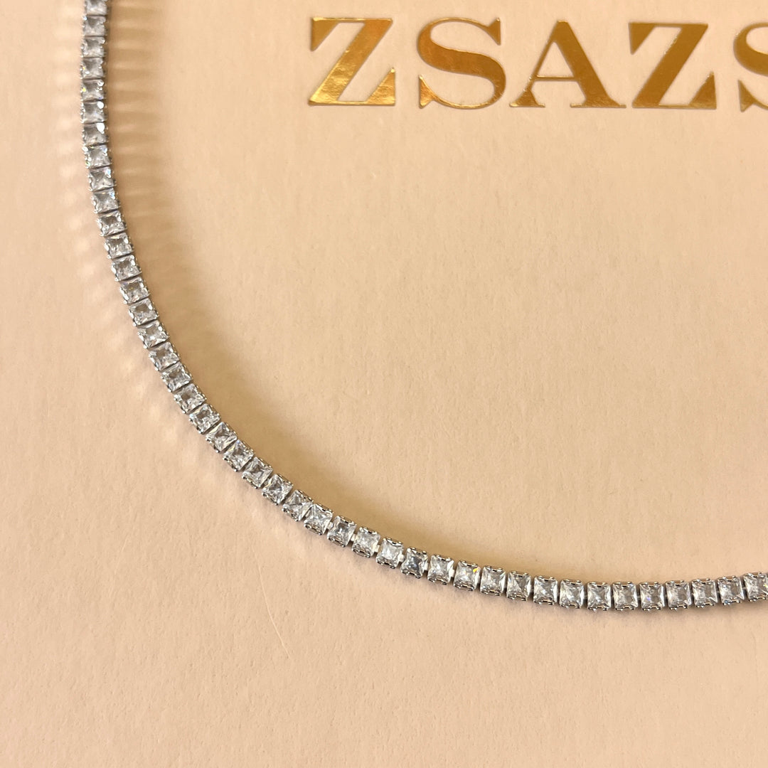 Double square tennis zircone white gold plated set