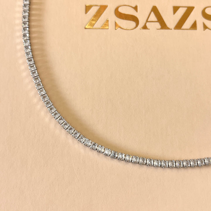 Double square tennis zircone white gold plated set