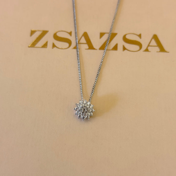 Dainty flower zircone silver pendant and bracelet