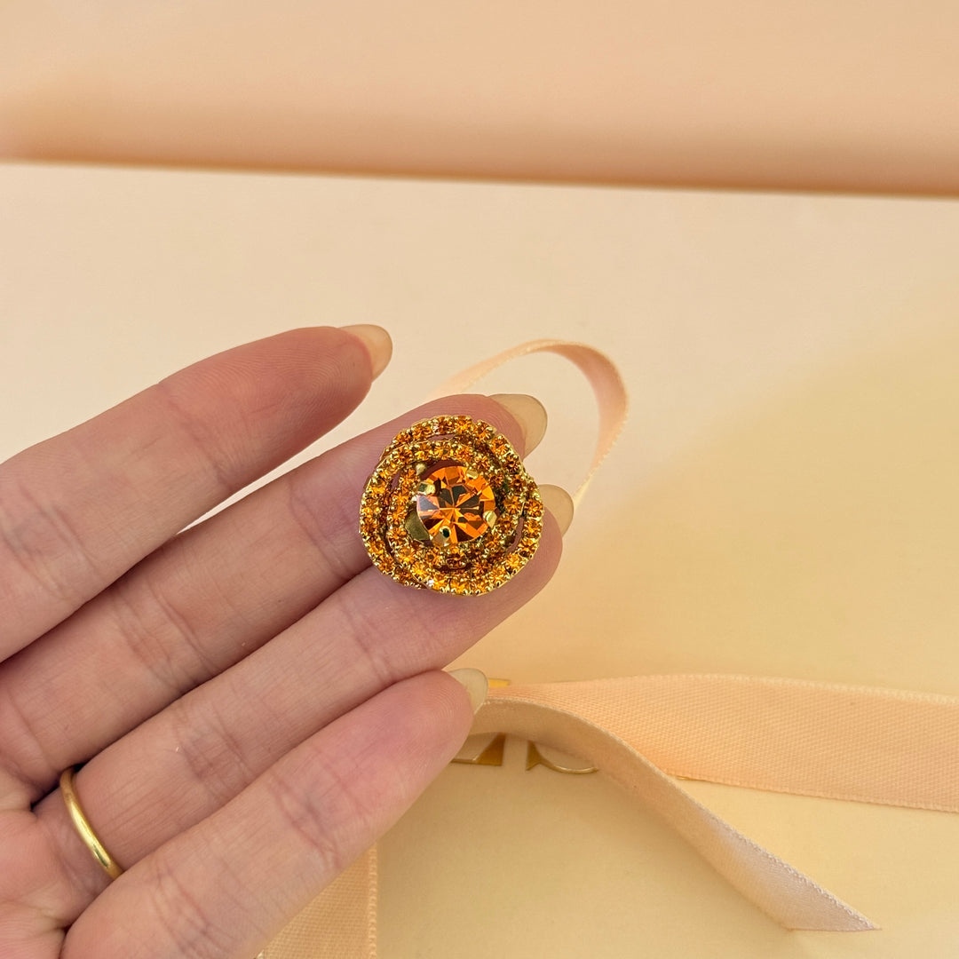 Round Orange preciosa crystals gold plated brooch