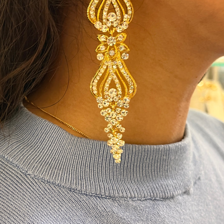 Swarovski crystals gold plated long earrings