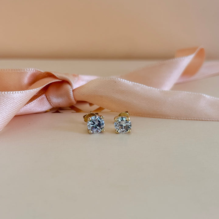 Small zircone solitaire gold plated earrings