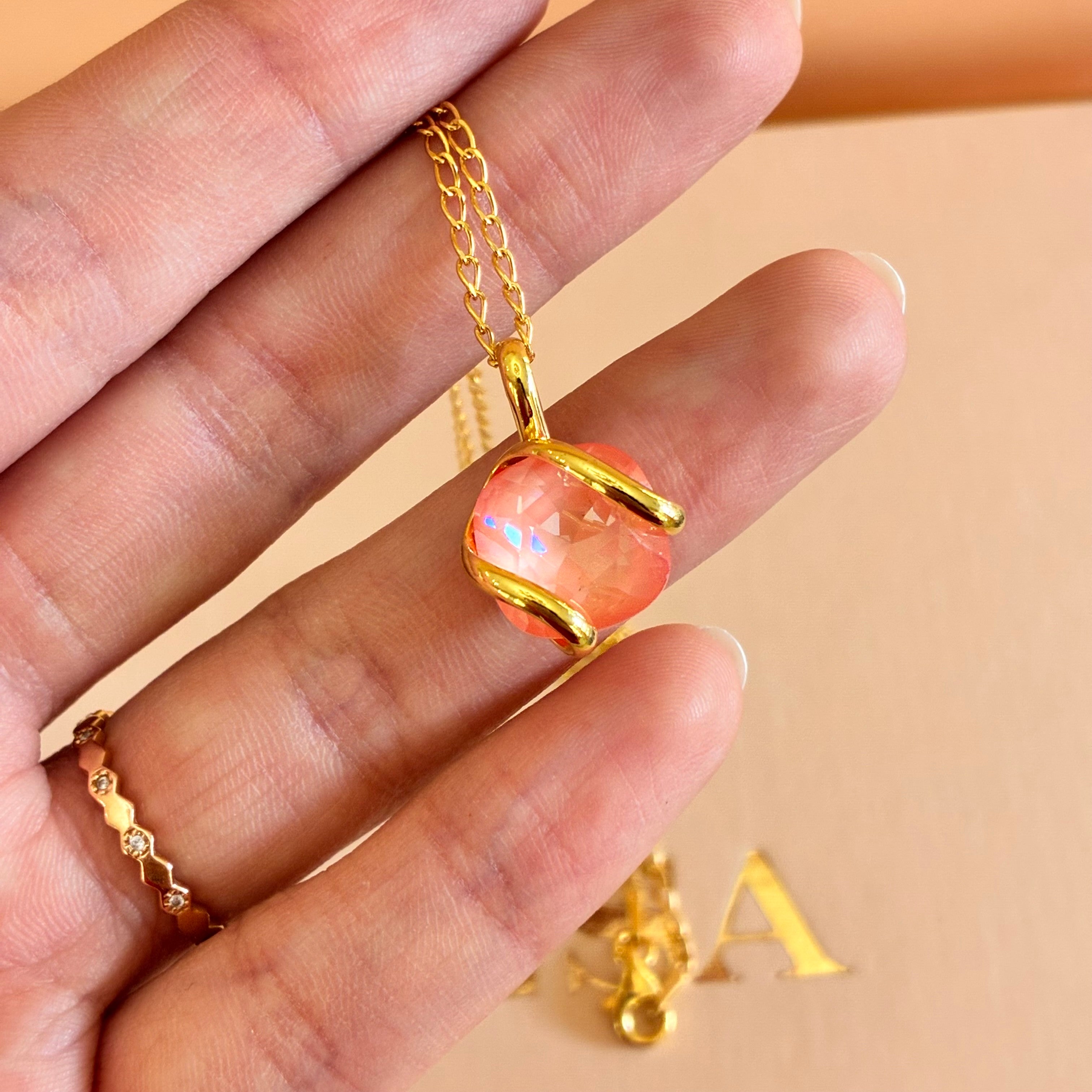Murano Peach pendant gold plated set
