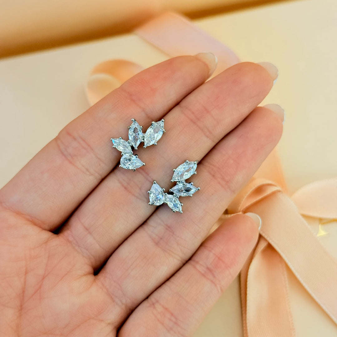 Marquise and teardrop zircone silver earrings