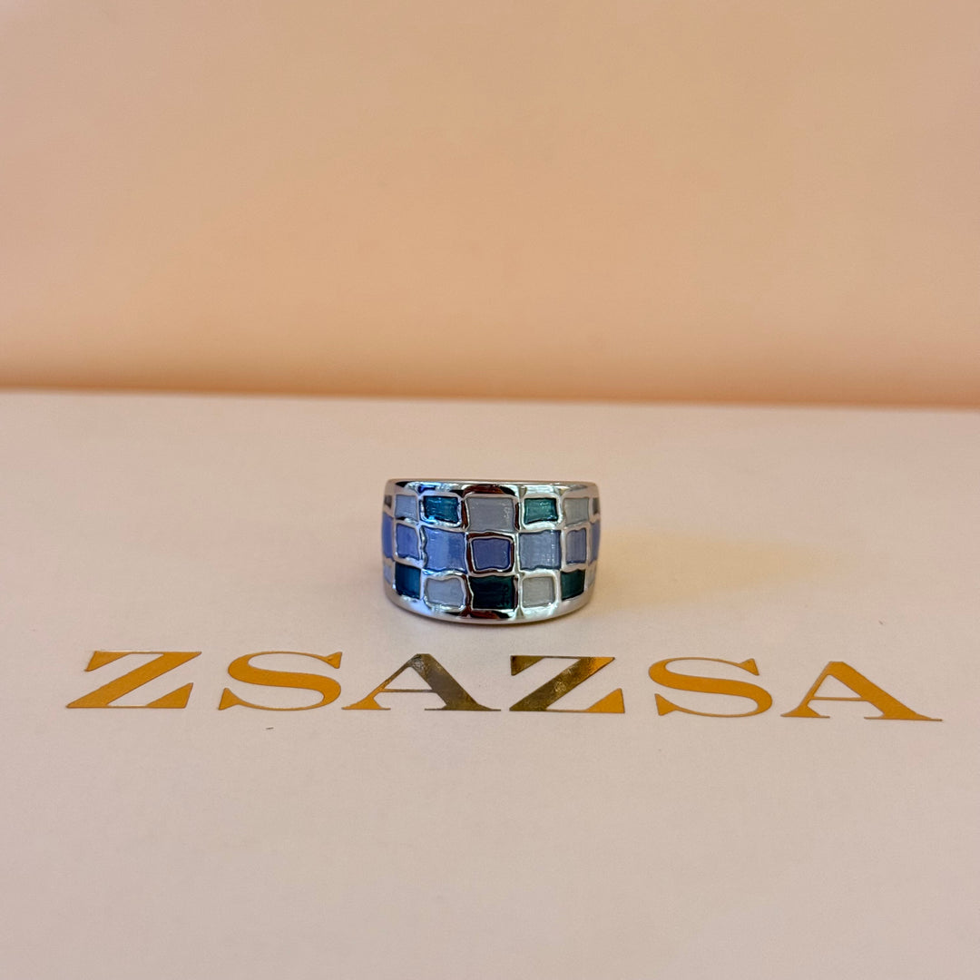 Blue, green & grey silver Enamel Set