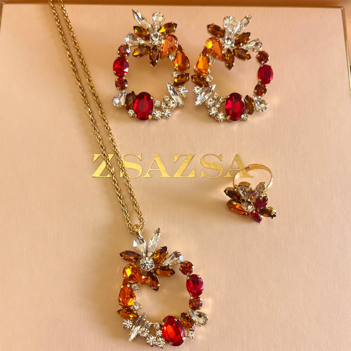 Orange and red Preciosa crystals set