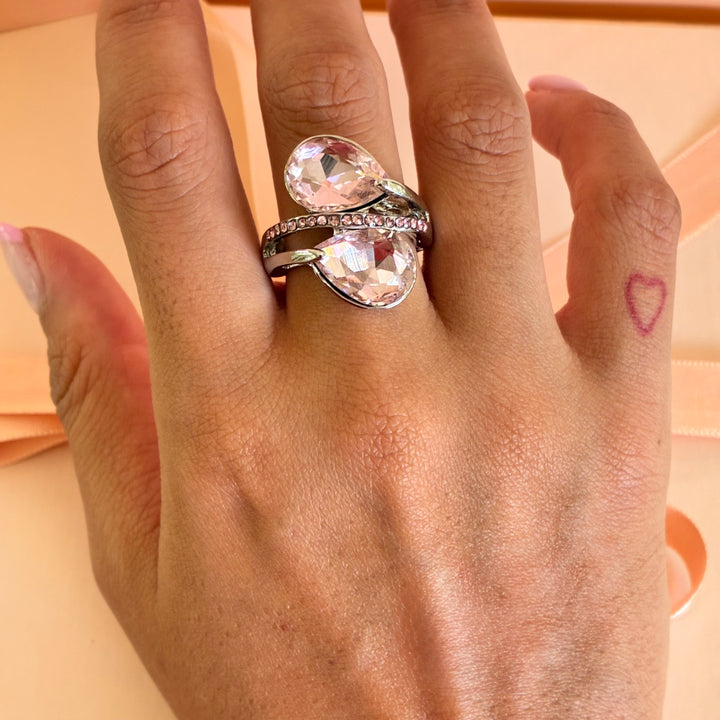 Double teardrop light pink silver plated set