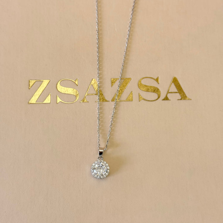 Dainty round sterling silver zircone pendant set