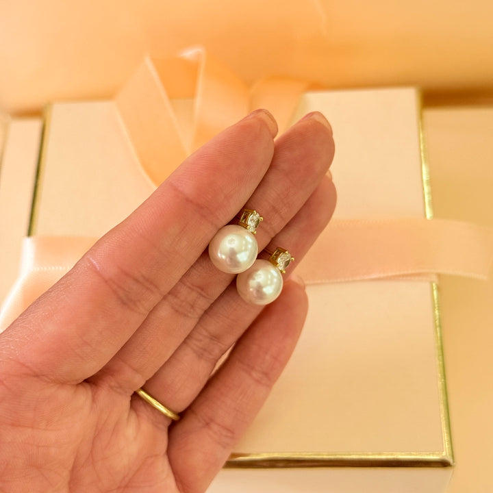 Small zircone and pearl sterling silver gold plated earrings