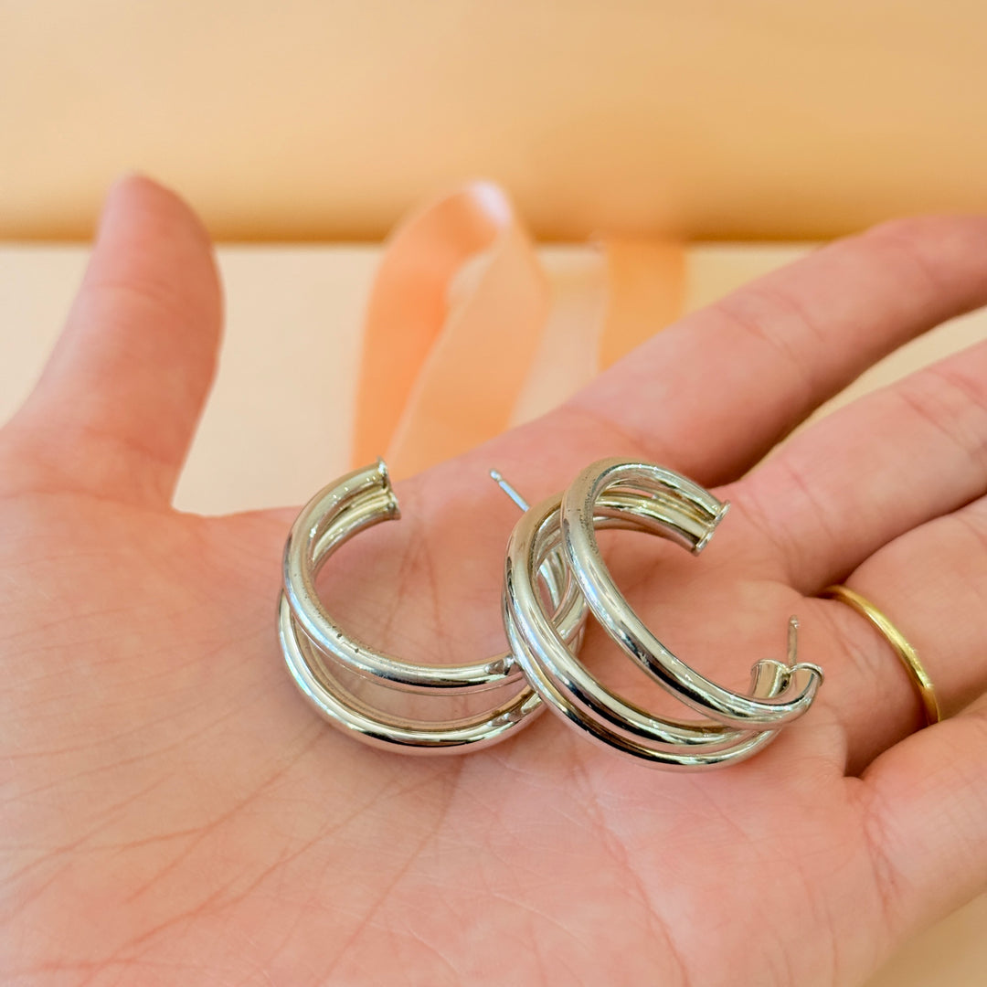 Medium sterling silver hoops