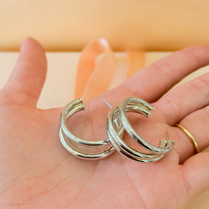 Medium sterling silver hoops