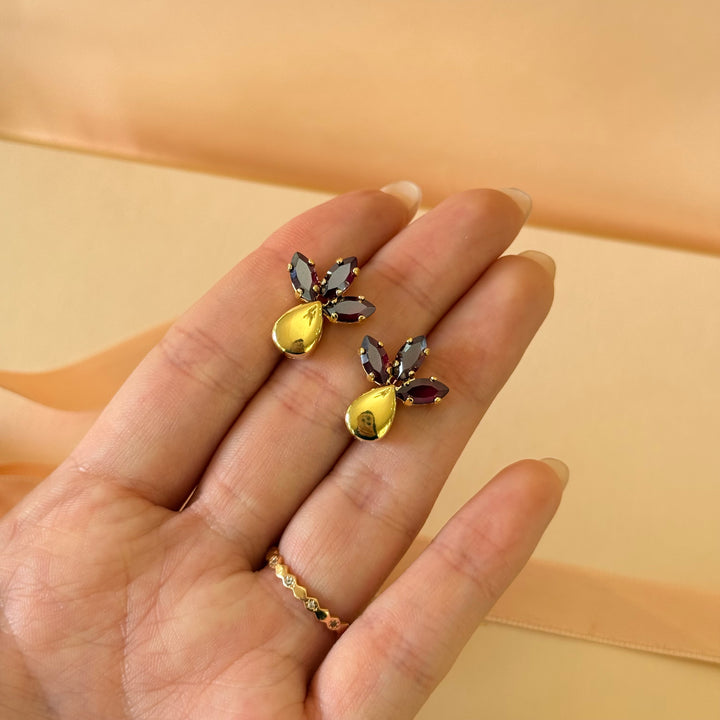 Marquise plum Swarovski crystals gold plated earrings