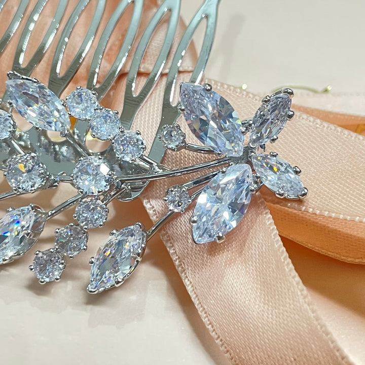 Silver butterfly detail cubic zircone comb