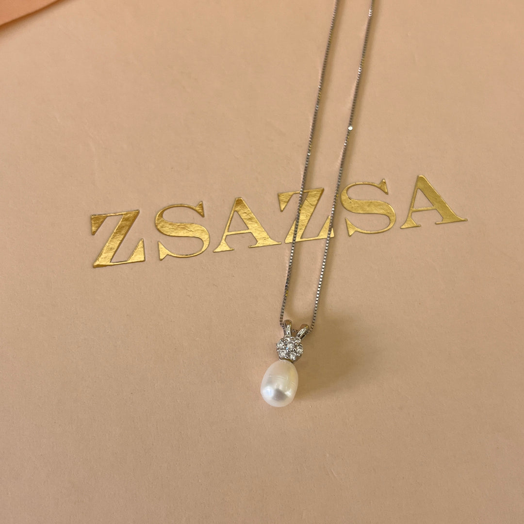 Zircone and fresh water pearls Sterling silver set