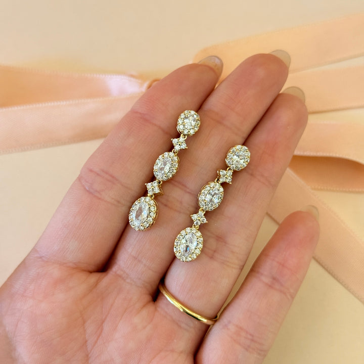 Oval zircone gold plated earrings and bracelet set